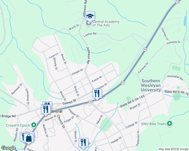 map of restaurants, bars, coffee shops, grocery stores, and more near 416 Meredith Street in Central