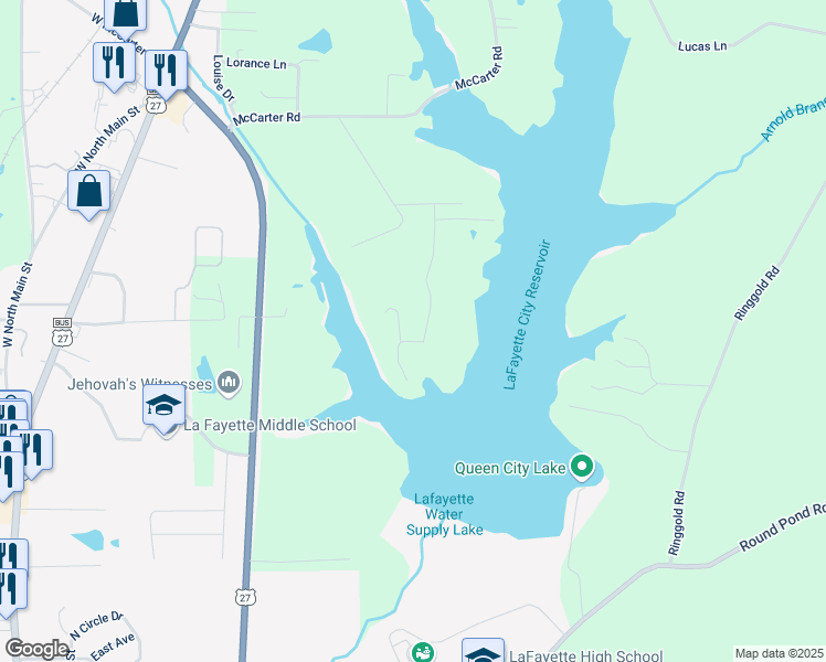map of restaurants, bars, coffee shops, grocery stores, and more near 332 West Shore Drive in LaFayette