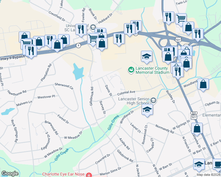 map of restaurants, bars, coffee shops, grocery stores, and more near 609 Davis Street in Lancaster