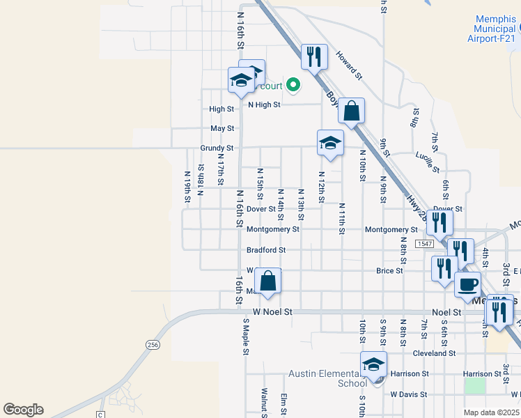 map of restaurants, bars, coffee shops, grocery stores, and more near 1501 Dover Street in Memphis