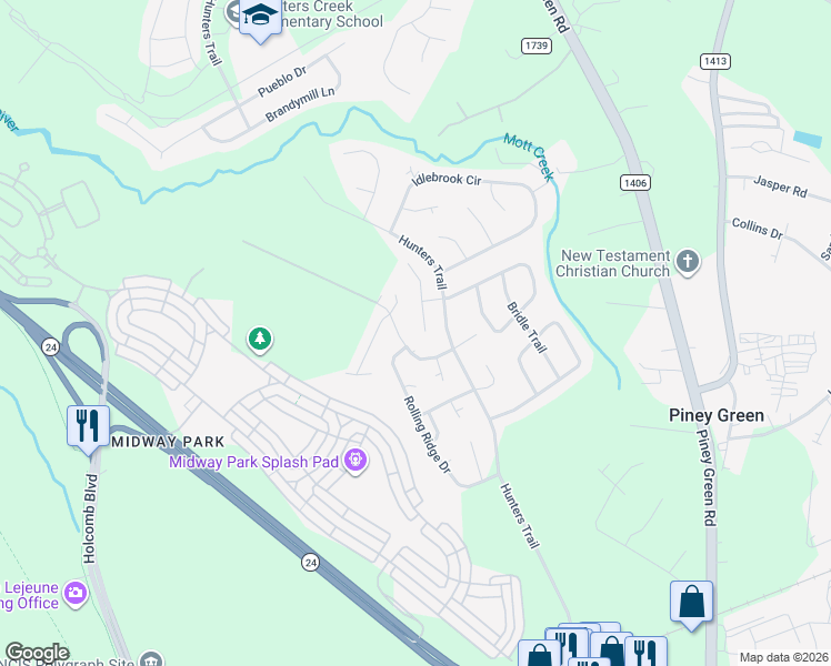 map of restaurants, bars, coffee shops, grocery stores, and more near 118 Live Oak Court in Piney Green