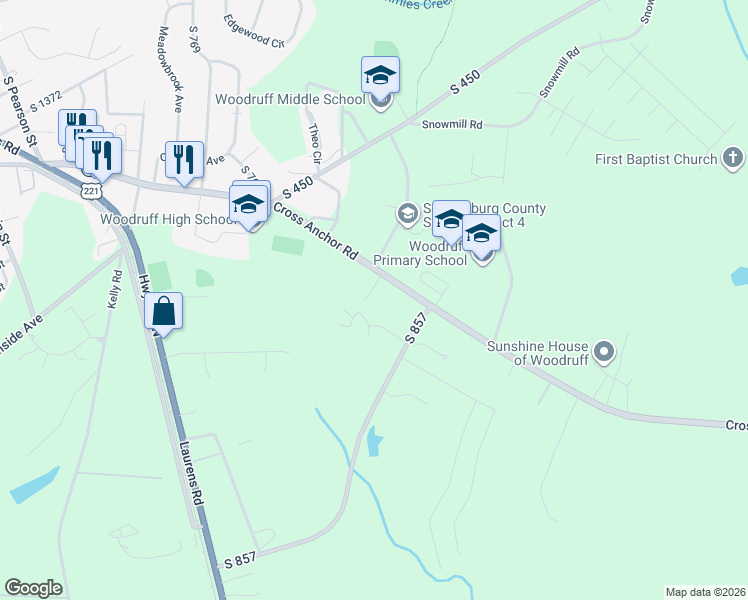 map of restaurants, bars, coffee shops, grocery stores, and more near 109 Lasalle Court in Woodruff
