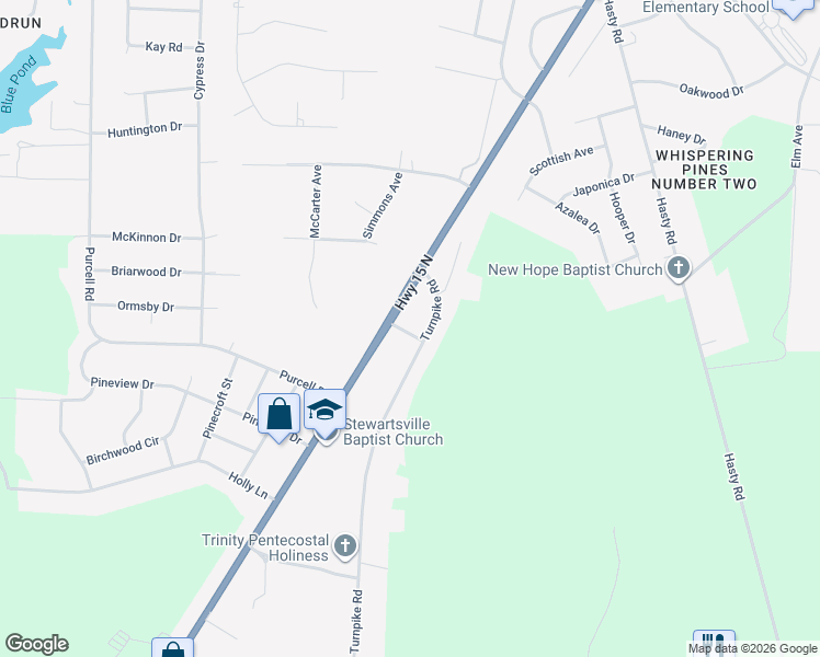 map of restaurants, bars, coffee shops, grocery stores, and more near 10940 Aurora Street in Laurinburg