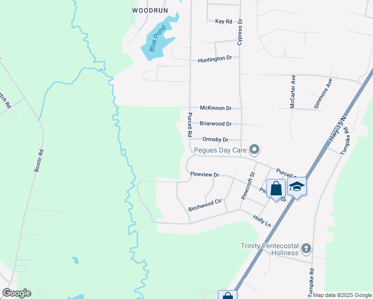 map of restaurants, bars, coffee shops, grocery stores, and more near 11720 Purcell Road in Laurinburg