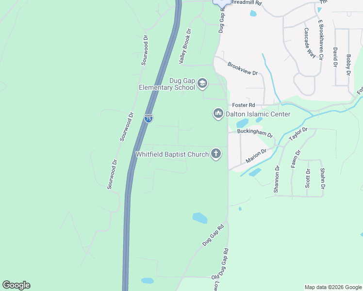 map of restaurants, bars, coffee shops, grocery stores, and more near 1061 Cavender Drive in Dalton