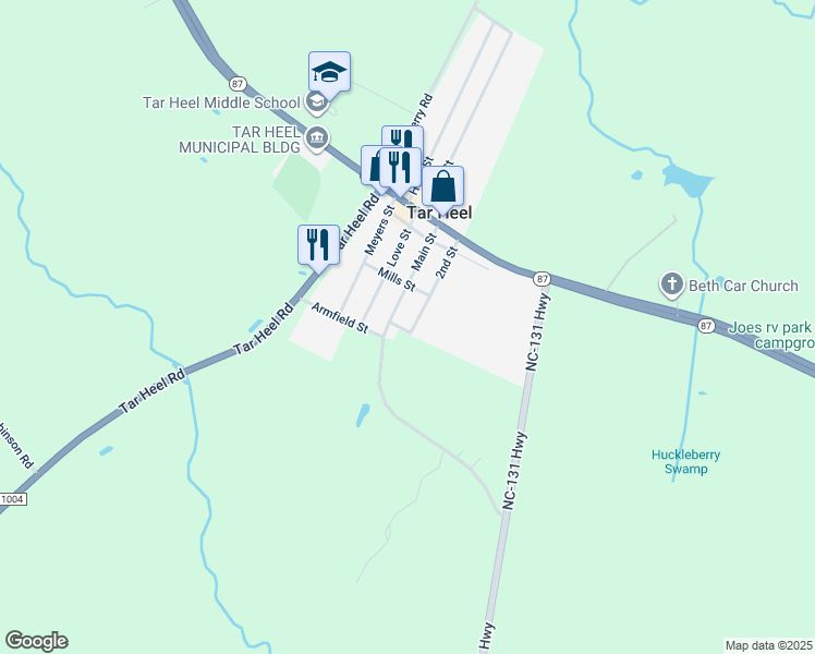 map of restaurants, bars, coffee shops, grocery stores, and more near Armfield Street in Butters
