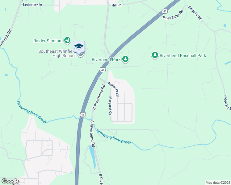 map of restaurants, bars, coffee shops, grocery stores, and more near 1424 Raider Drive Southeast in Dalton