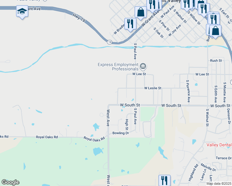 map of restaurants, bars, coffee shops, grocery stores, and more near 409 South Lowe Avenue in Pauls Valley