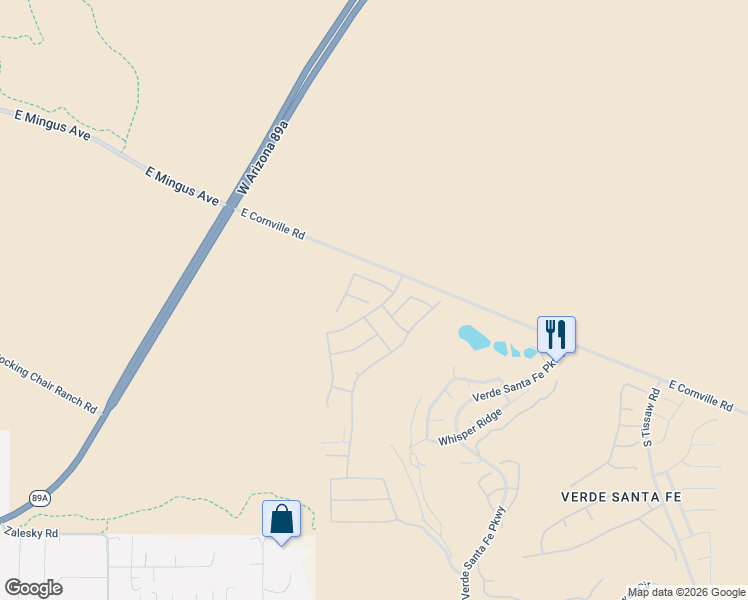map of restaurants, bars, coffee shops, grocery stores, and more near 5012 East Catalina Court in Cornville