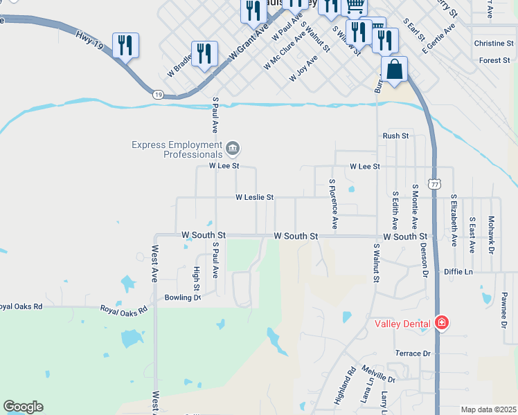 map of restaurants, bars, coffee shops, grocery stores, and more near 404 South Catherine Avenue in Pauls Valley