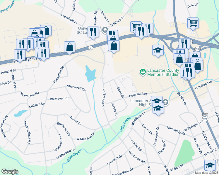 map of restaurants, bars, coffee shops, grocery stores, and more near 618 Eastview Court in Lancaster
