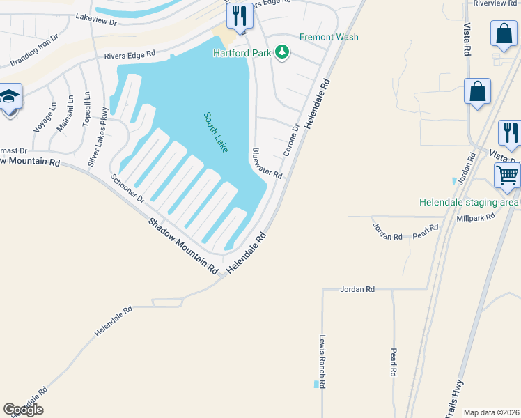 map of restaurants, bars, coffee shops, grocery stores, and more near 26314 Corona Drive in Helendale