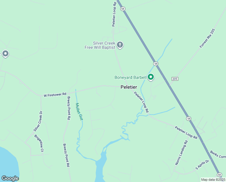 map of restaurants, bars, coffee shops, grocery stores, and more near 108 Peletier Shores Drive in Swansboro