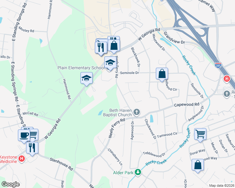 map of restaurants, bars, coffee shops, grocery stores, and more near 515-597 Neely Ferry Road in Simpsonville