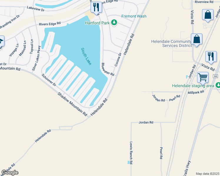 map of restaurants, bars, coffee shops, grocery stores, and more near 26323 Corona Drive in Helendale