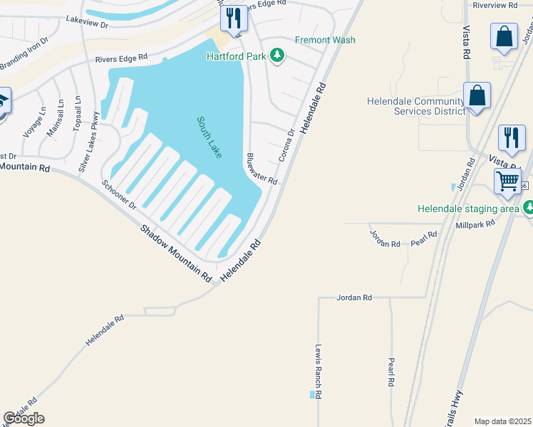 map of restaurants, bars, coffee shops, grocery stores, and more near 26323 Corona Drive in Helendale