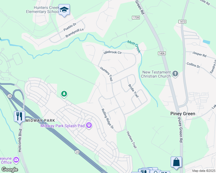 map of restaurants, bars, coffee shops, grocery stores, and more near 119 Live Oak Court in Jacksonville