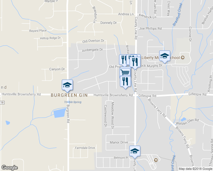map of restaurants, bars, coffee shops, grocery stores, and more near 102 Old Vinings Way in Madison