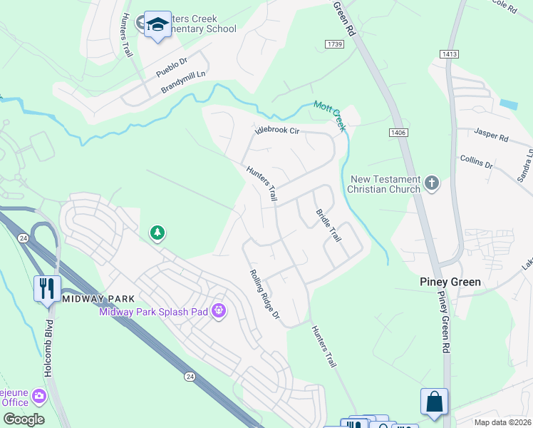 map of restaurants, bars, coffee shops, grocery stores, and more near 119 Live Oak Court in Jacksonville