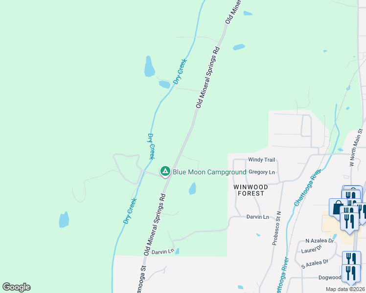 map of restaurants, bars, coffee shops, grocery stores, and more near 2160 Old Mineral Springs Road in LaFayette