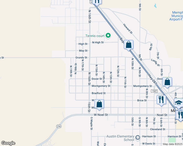 map of restaurants, bars, coffee shops, grocery stores, and more near 1501-1599 Dover Street in Memphis