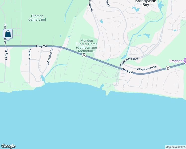 map of restaurants, bars, coffee shops, grocery stores, and more near 122 Pine Bluff Drive in Morehead City