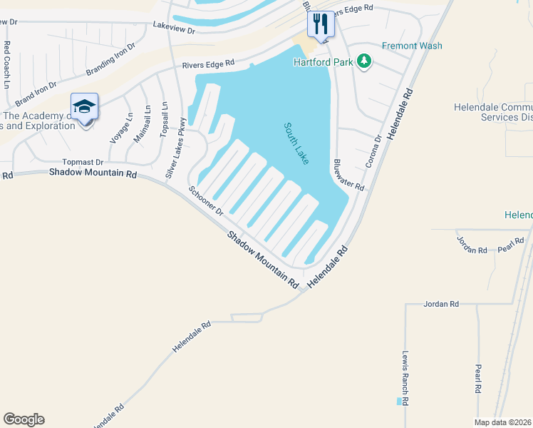 map of restaurants, bars, coffee shops, grocery stores, and more near 26338 Driftwood Lane in Helendale