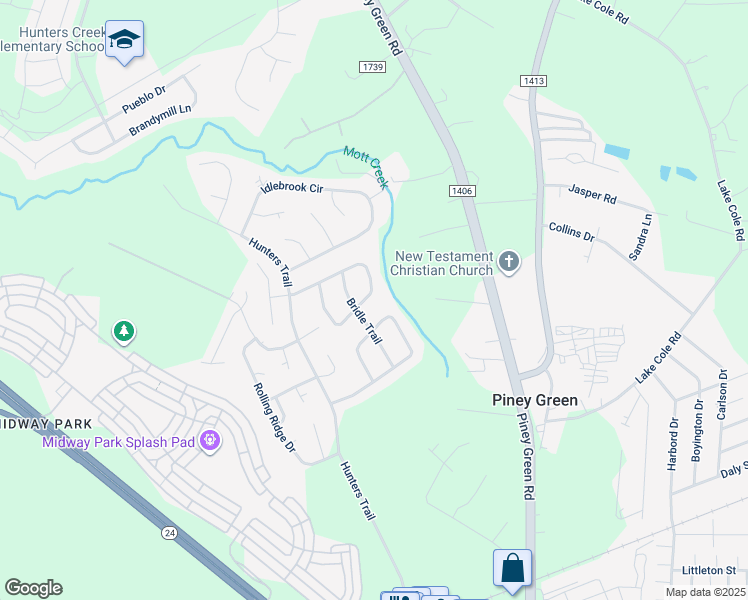 map of restaurants, bars, coffee shops, grocery stores, and more near 2437 Saddleridge Drive in Piney Green
