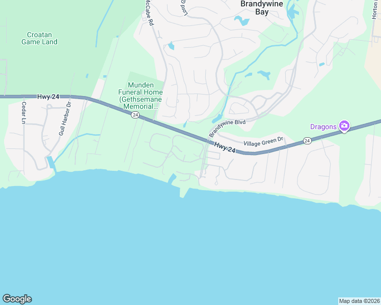 map of restaurants, bars, coffee shops, grocery stores, and more near 207 Brandywine Place Drive in Morehead City