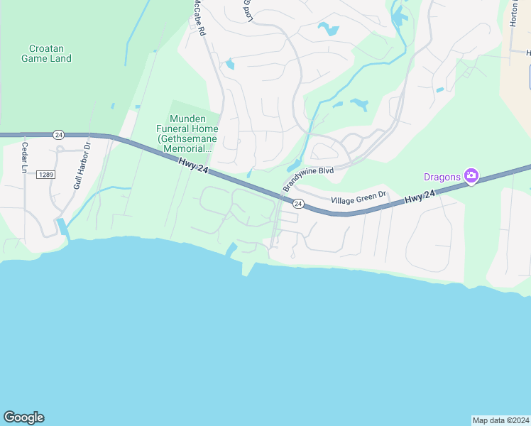 map of restaurants, bars, coffee shops, grocery stores, and more near 109 Bay Court in Morehead City