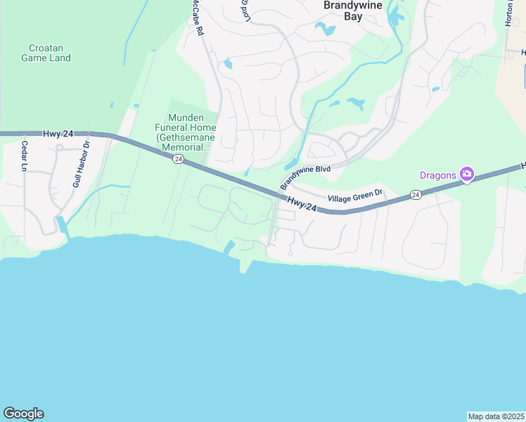 map of restaurants, bars, coffee shops, grocery stores, and more near 109 Bay Court in Morehead City