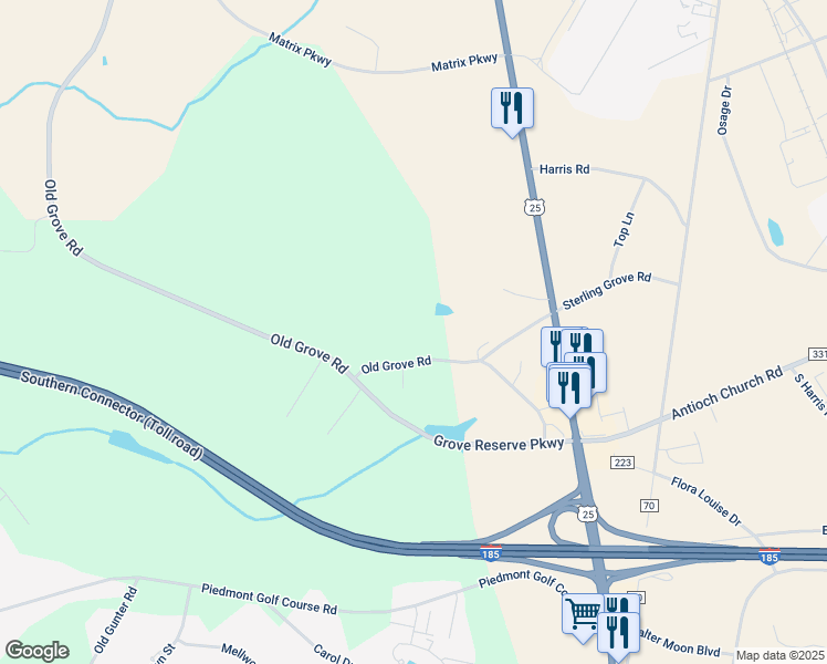 map of restaurants, bars, coffee shops, grocery stores, and more near 1957 Old Grove Road in Piedmont