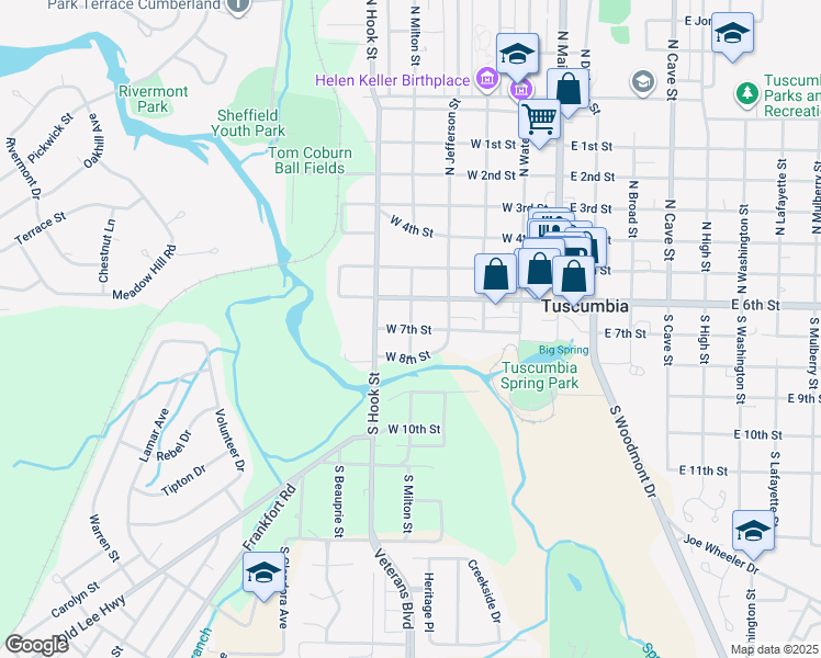 map of restaurants, bars, coffee shops, grocery stores, and more near 298 S Milton St in Tuscumbia