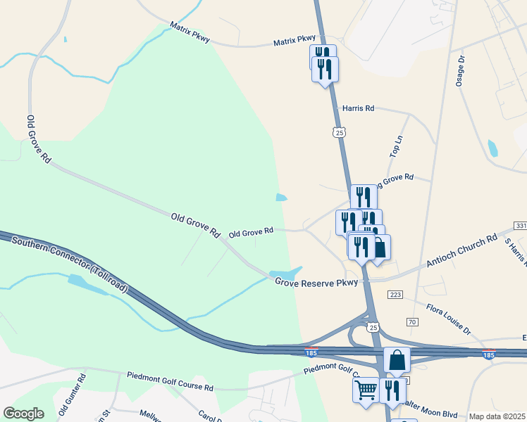 map of restaurants, bars, coffee shops, grocery stores, and more near 1957 Old Grove Road in Piedmont