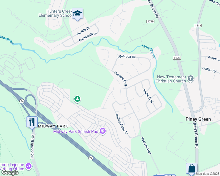 map of restaurants, bars, coffee shops, grocery stores, and more near 2626 Brookfield Drive in Piney Green