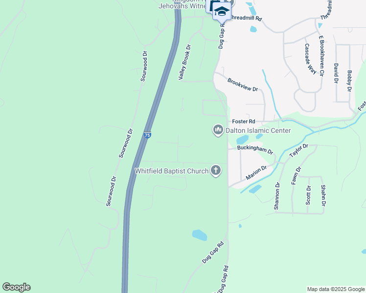 map of restaurants, bars, coffee shops, grocery stores, and more near East North Pine Drive in Dalton
