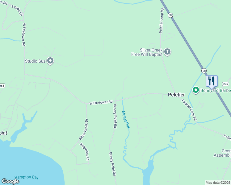 map of restaurants, bars, coffee shops, grocery stores, and more near 105 Silver Lake Court in Swansboro
