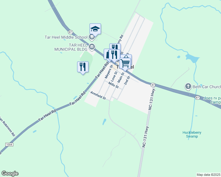 map of restaurants, bars, coffee shops, grocery stores, and more near in Bladenboro