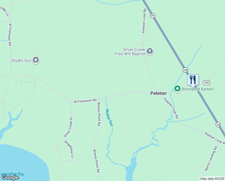map of restaurants, bars, coffee shops, grocery stores, and more near Silver Lake Ct in Swansboro