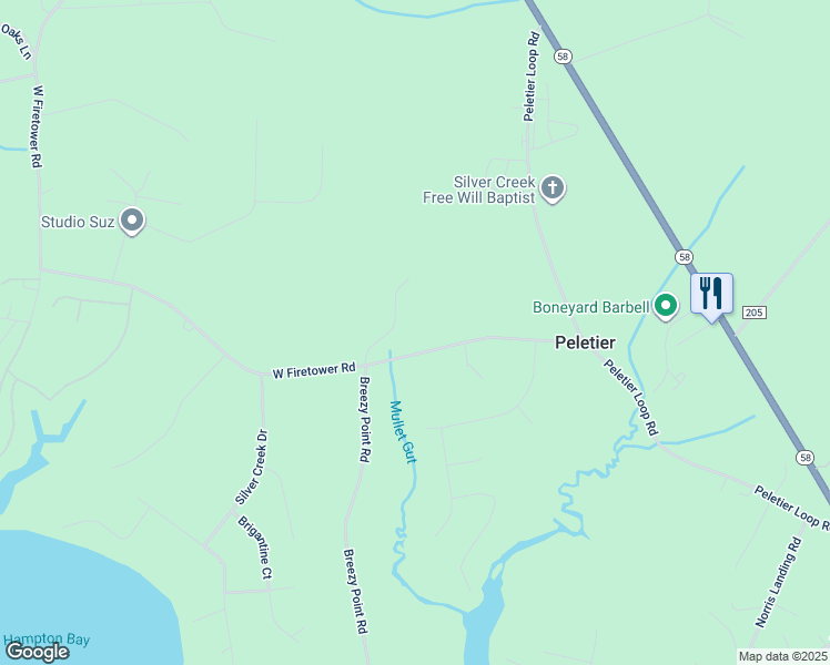 map of restaurants, bars, coffee shops, grocery stores, and more near 252 West Firetower Road in Swansboro