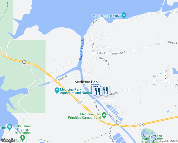 map of restaurants, bars, coffee shops, grocery stores, and more near 111 Observation Road in Medicine Park