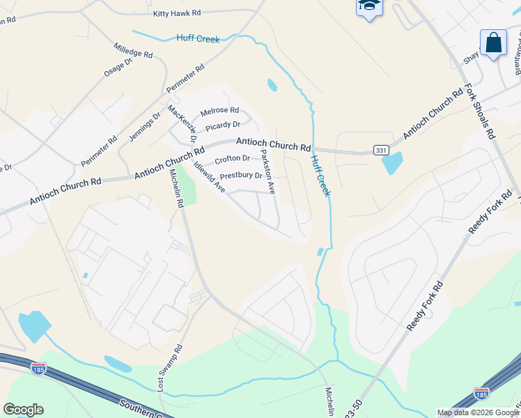 map of restaurants, bars, coffee shops, grocery stores, and more near 7 Heathrow Road in Greenville
