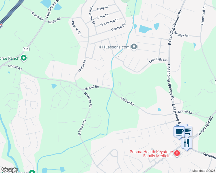 map of restaurants, bars, coffee shops, grocery stores, and more near 8 Milo Court in Simpsonville