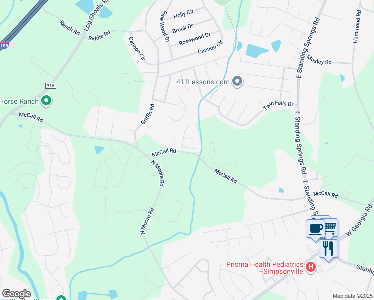 map of restaurants, bars, coffee shops, grocery stores, and more near 4 Milo Court in Simpsonville