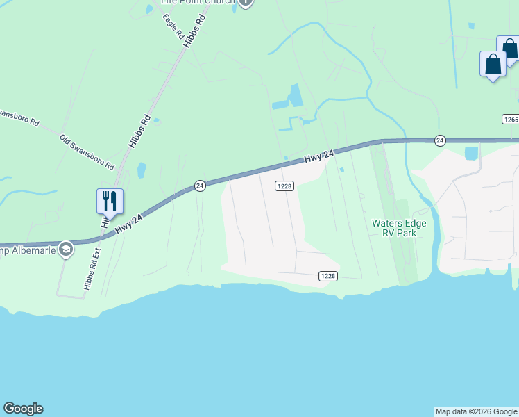 map of restaurants, bars, coffee shops, grocery stores, and more near 154 Florida Park Road in Newport