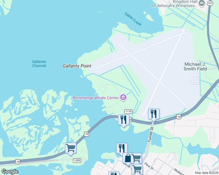 map of restaurants, bars, coffee shops, grocery stores, and more near 103 Aqua 10 Road in Beaufort