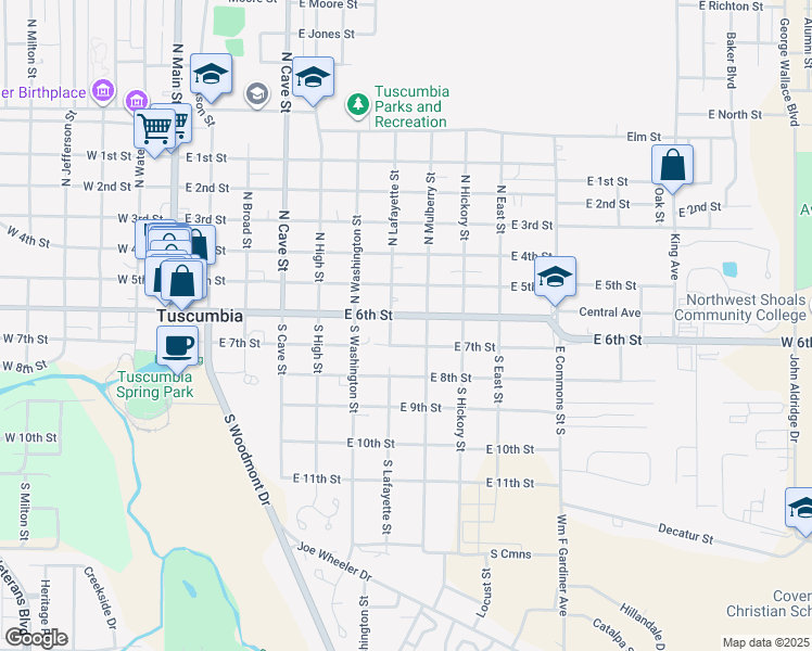 map of restaurants, bars, coffee shops, grocery stores, and more near 700-798 E 6th St in Tuscumbia