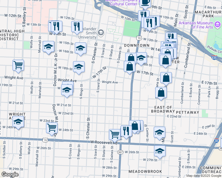 map of restaurants, bars, coffee shops, grocery stores, and more near 704 West 19th Street in Little Rock