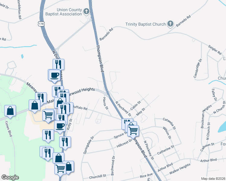 map of restaurants, bars, coffee shops, grocery stores, and more near 102 William E Free Path in Union