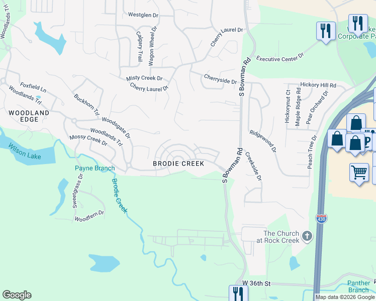 map of restaurants, bars, coffee shops, grocery stores, and more near 8 Deerberry Forest Circle in Little Rock